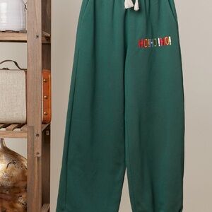 Green Holiday Sweatpants with Embroidery